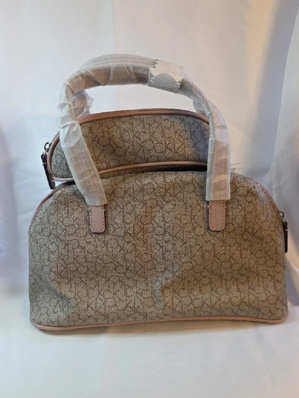 Women’s Pink Monogram Dome Handbag With Matching Cosmetic Bag